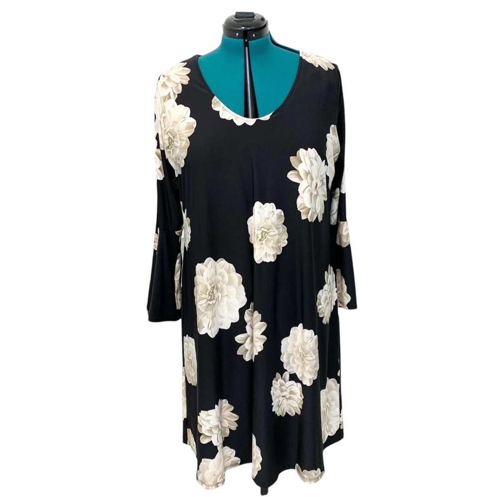 Karen Karen Dress Black Neutral Floral Long Sleeves 0X